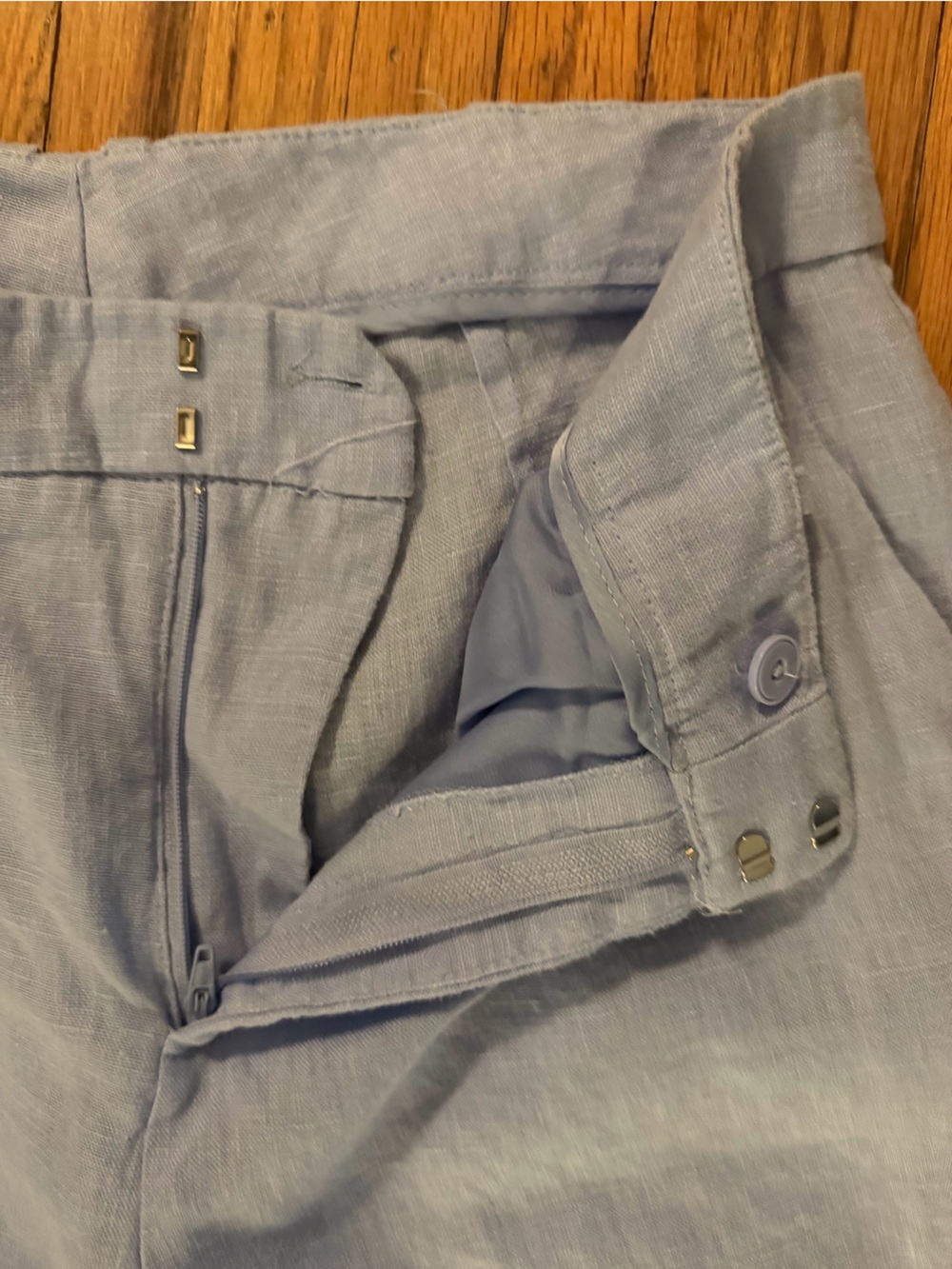 Mango Light Blue Linen-Blend Pants